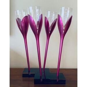 2 Pair of Moet & Chandon Champagne Tulip Flute Glasses & Stands Acrylic NEW NWOT